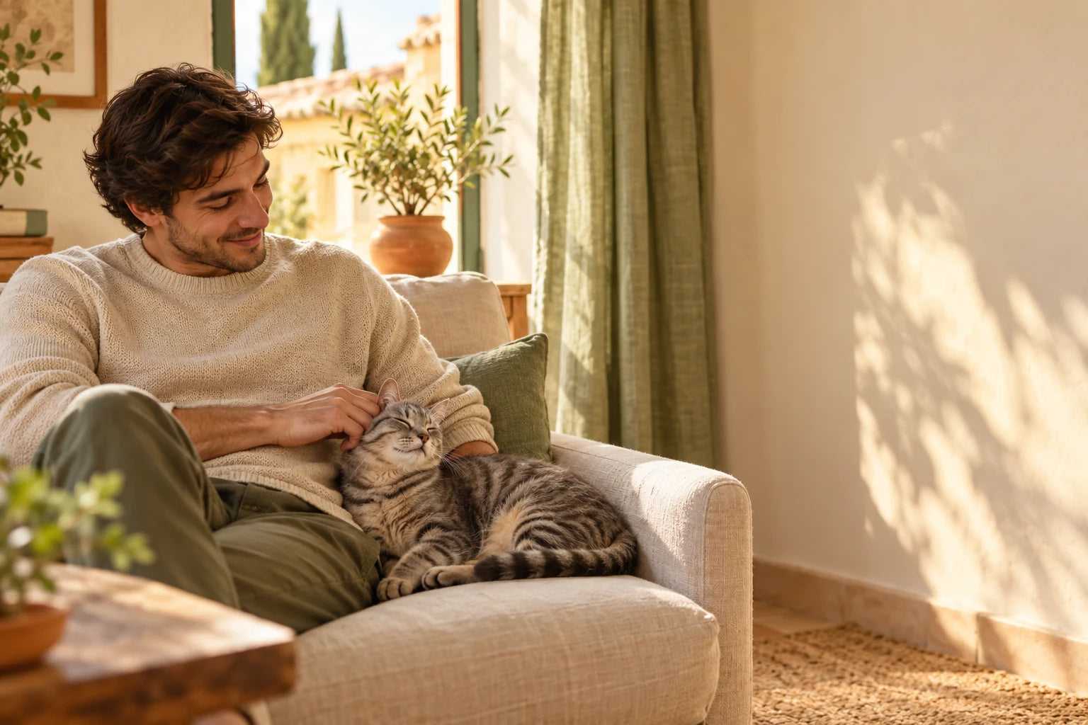 Un gato descansando junto a su familia